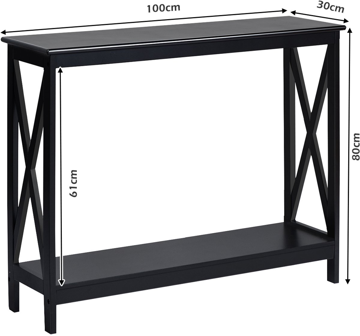 SureDeal® - Consoletafel - Rustieke Bank Bijzettafel - Opbergplank Ontwerp Boekenplank - Gang Hal - Woonkamer - 100x30x80 cm - Zwart