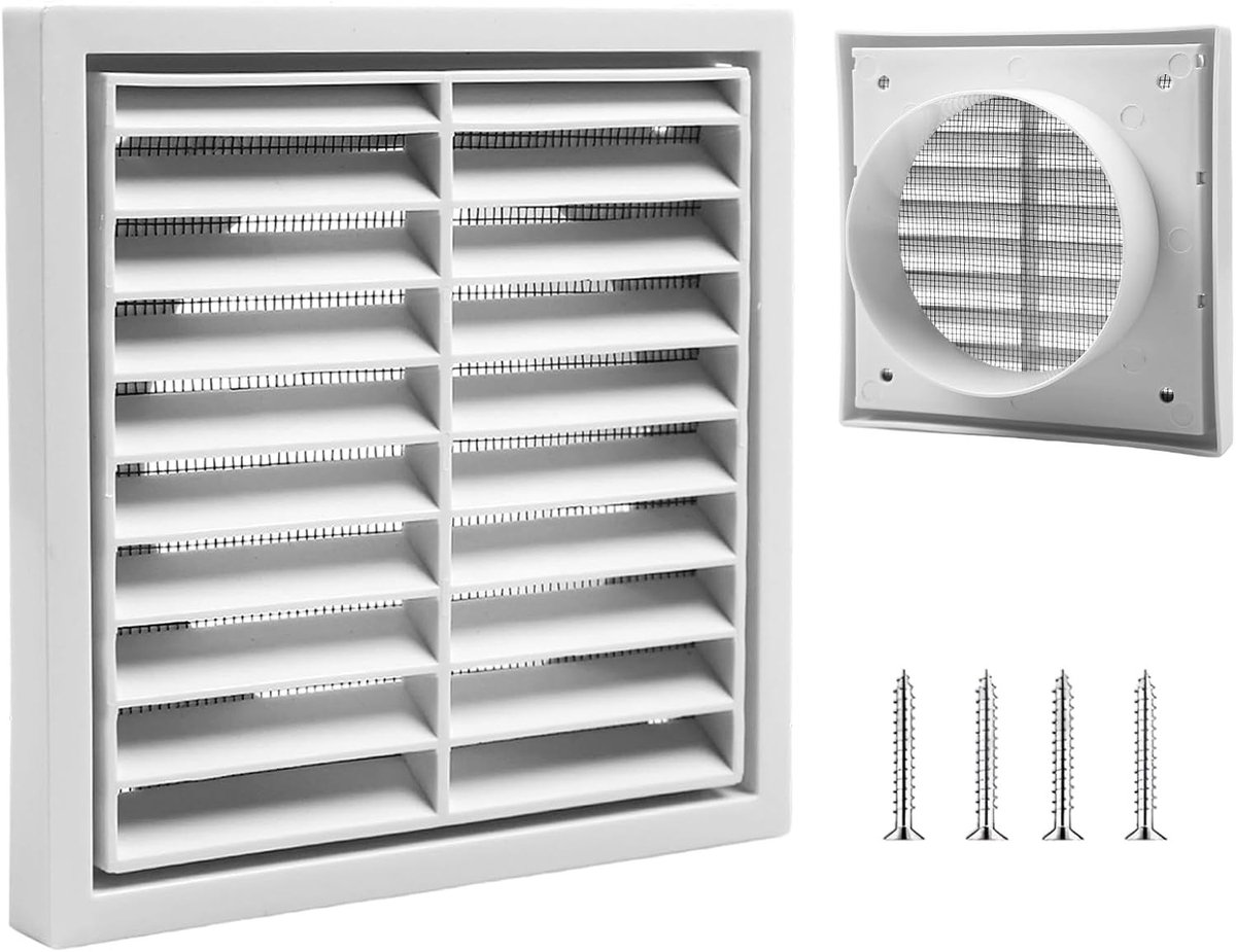 Vierkante Ventilatie Rooster 140 x 140 mm, ABS Afvoerrooster met Insectenbescherming voor Badkamer, Keuken en Garage, Ideaal voor Ventilatie en Luchtcirculatie