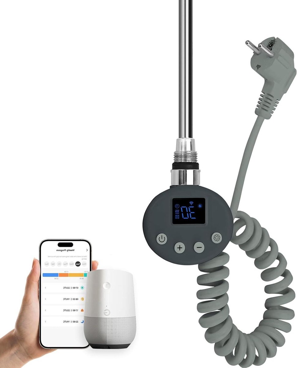 Verwarmingselement Thermostaat - Badkamer Verwarming - Handdoeken Drogen - Slimme Wifi Bediening - 900 W - Antraciet