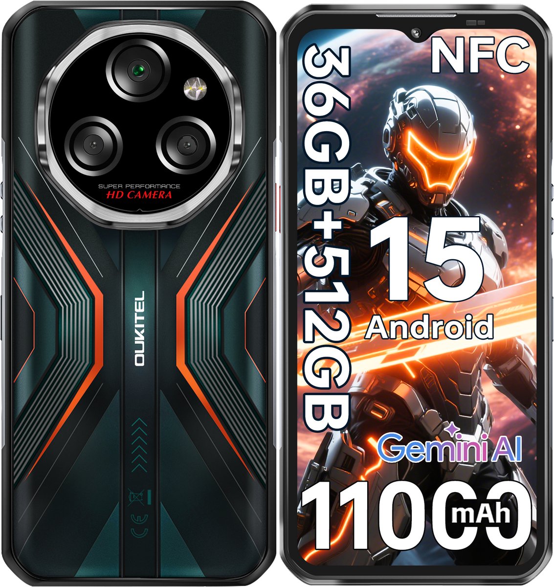 OUKITEL WP55S Smartphone 5G-36 RAM-512 ROM-11000 mAh batterij-6.6 inch HD scherm-64MP camera-NFC-Android15