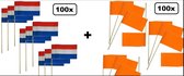200x Vlaggetje op stok Hollands assortie - vlag nederland holland EK WK sport koning thema feest carnaval optocht