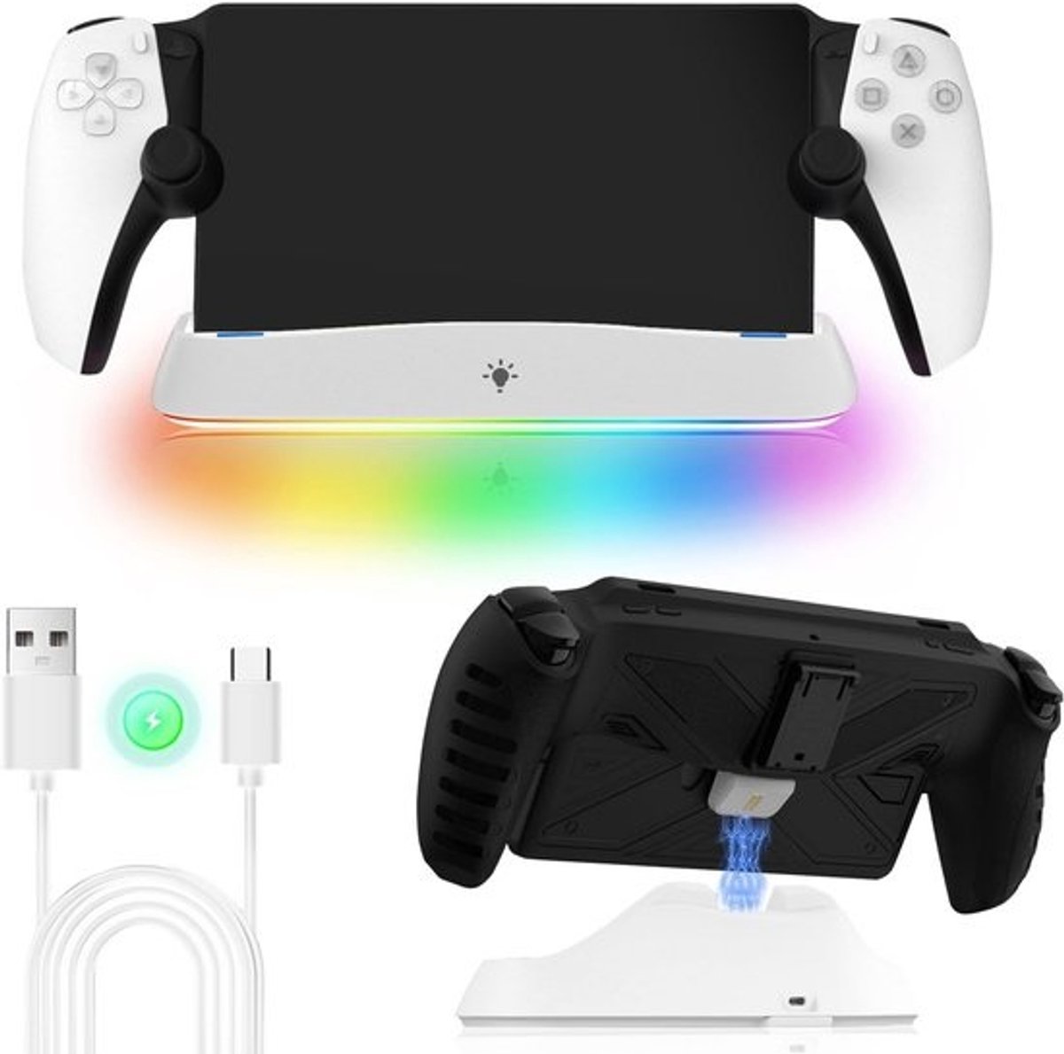 Oplaadstation met Magnetische Type-C Oplader en RGB voor PS Portal Remote Player
