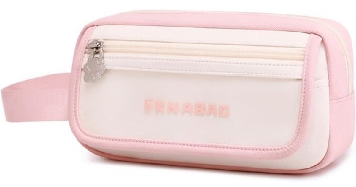 Groot 3-Vaks Etui voor Meisjes, Modieus Ontwerp, Stationery Tas met Handvat voor Basisschool en Middelbare School, Roze Etui