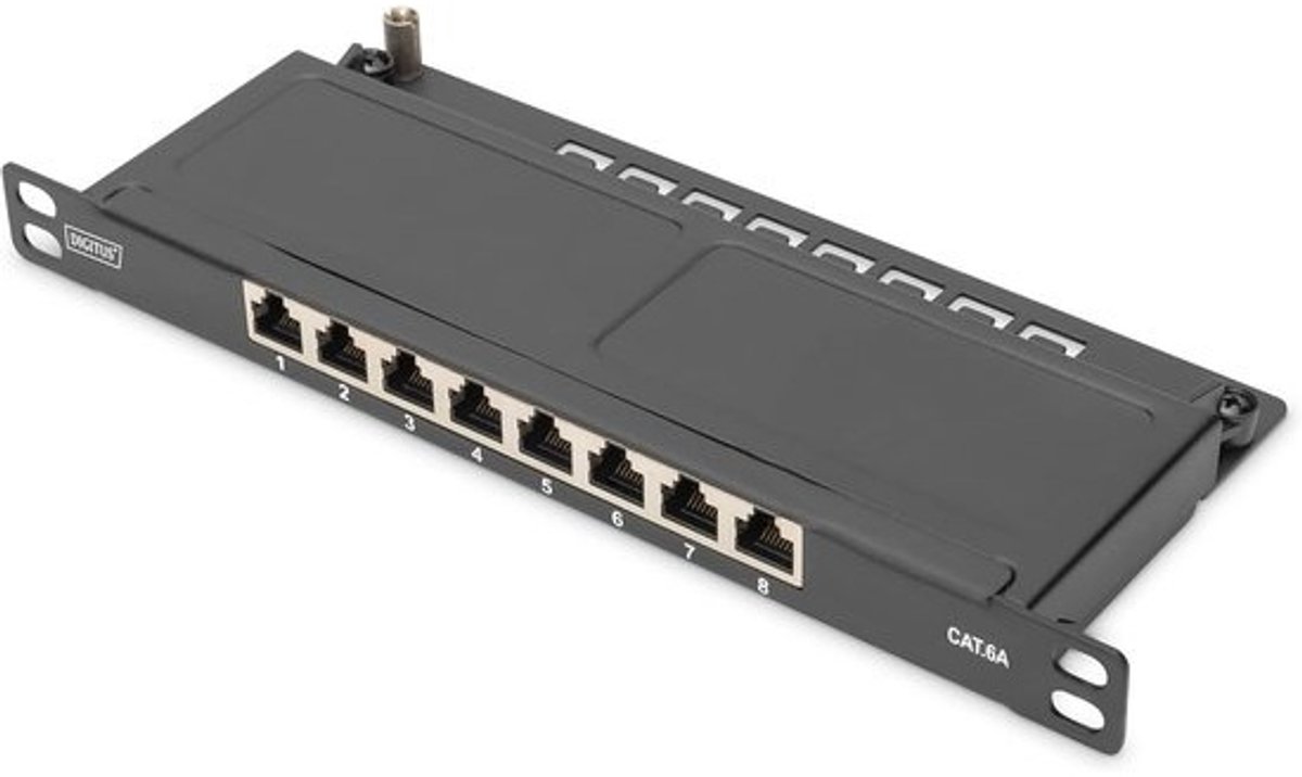 Afgeschermd Cat-6A Patchpaneel 8 Poorten 10-Inch Zwart 0,5U