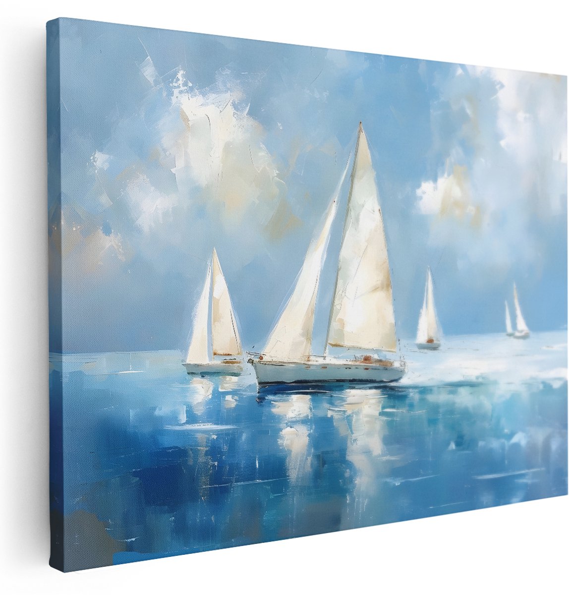 Artaza Canvas Schilderij Zee - 160x120 cm - Groot - Wanddecoratie Zeilboot - Muurdecoratie Landschap Schilderij - Kamer Accessoires - Blauw