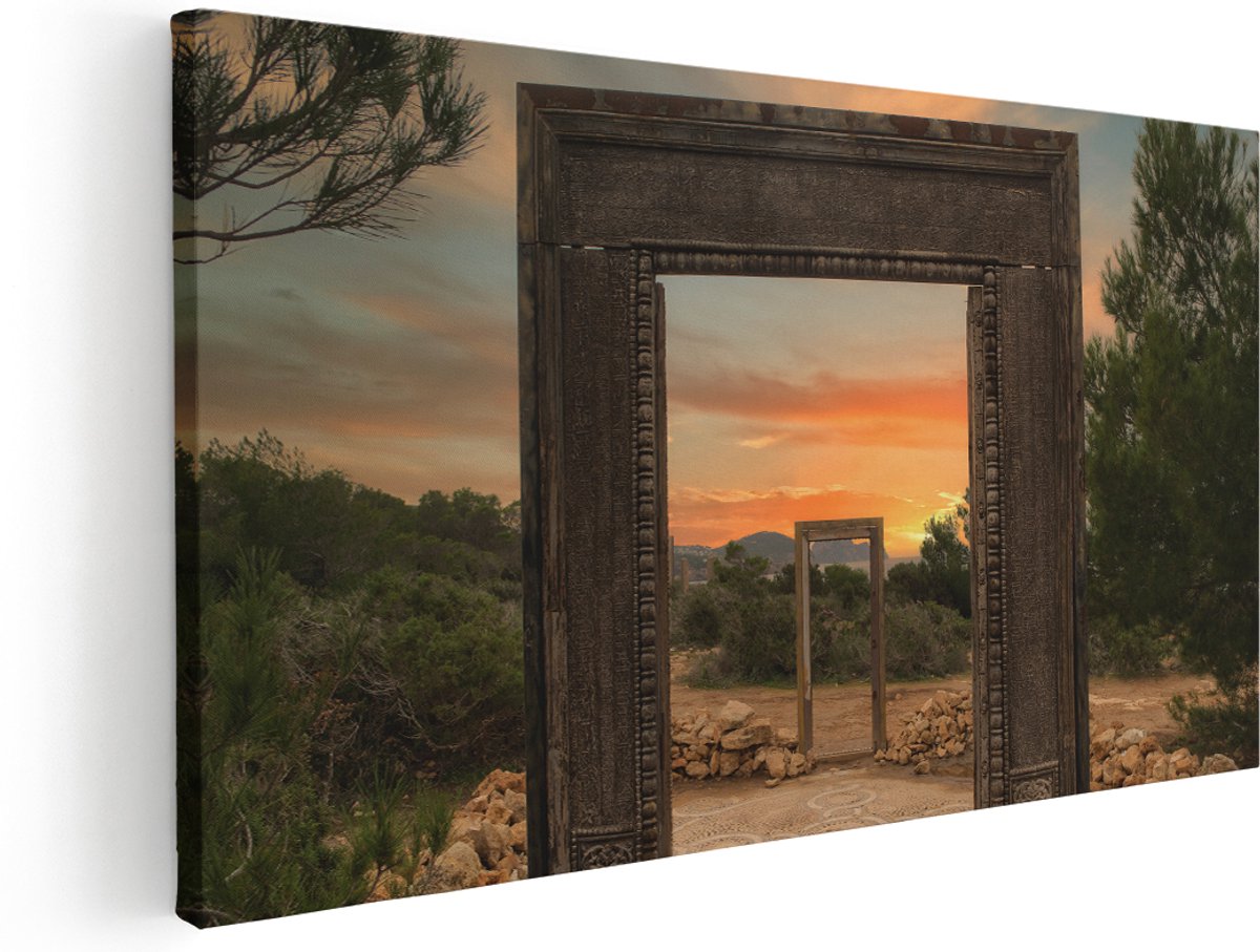 Artaza Canvas Schilderij Cale Llentia Deur Opening in Ibiza - 180x90 cm - Groot - Wanddecoratie Woonkamer - Schilderijen - Muurdecoratie
