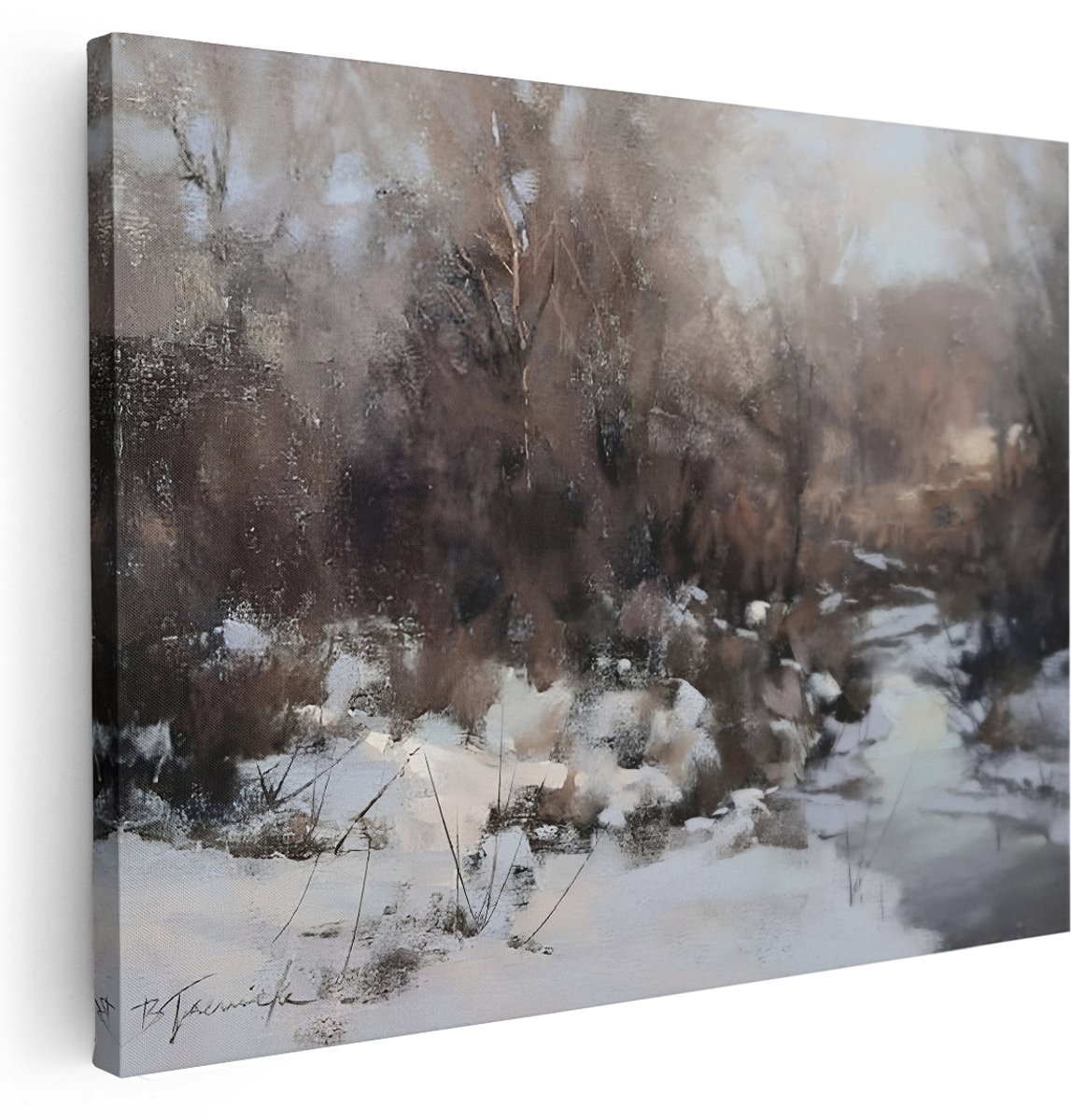 Artaza Canvas Schilderij Bos - 160x120 cm - Groot - Wanddecoratie Winter Landschap - Muurdecoratie Bomen - Kamer Accessoires Natuur