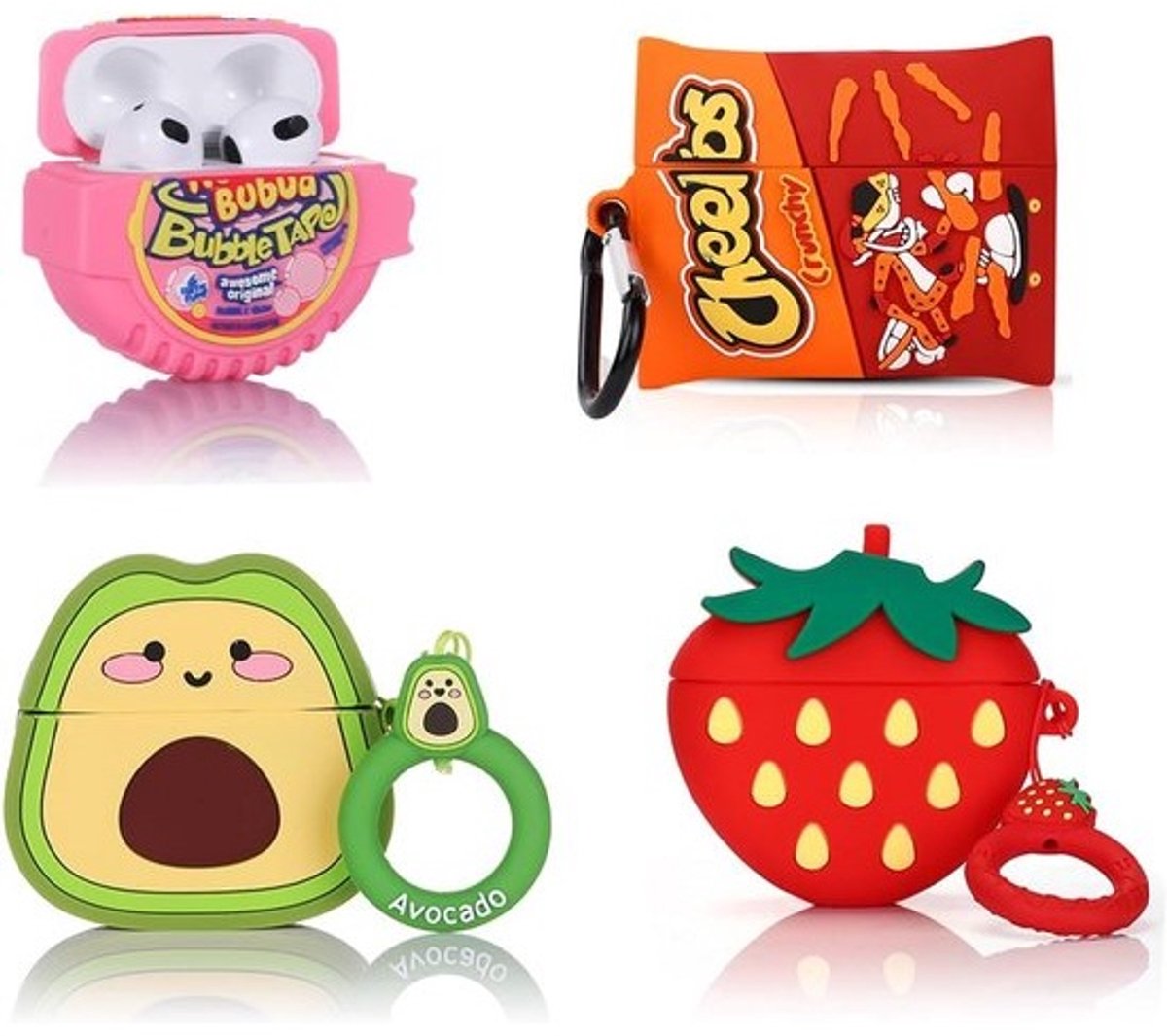 4 stuks Siliconen Hoesjes voor AirPods 3e Generatie (2022) met Karabijnhaak - Schokbestendige Beschermhoes met Leuk Cartoon Design