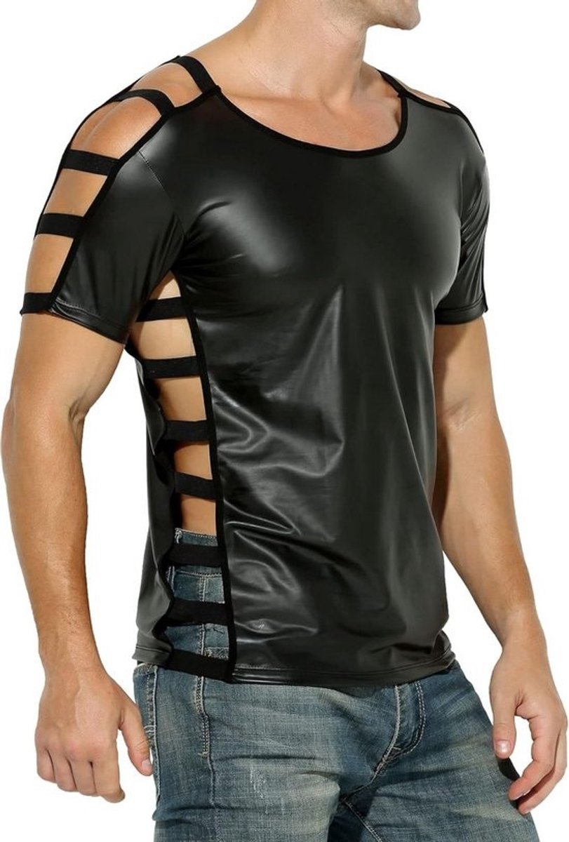 Heren Shirt met Latex-Look en Transparante Details