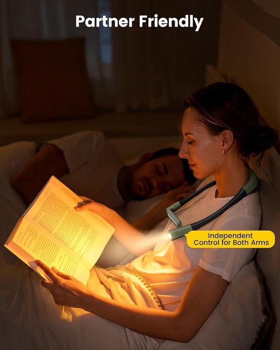 Hals Leeslamp - Boeklamp Nek - Lezen in Bed - 18 LED Lampjes - 35 cm - Zwart — afbeelding 3