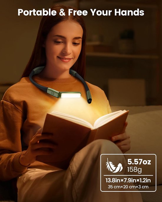 Hals Leeslamp - Boeklamp Nek - Lezen in Bed - 18 LED Lampjes - 35 cm - Zwart — afbeelding 5