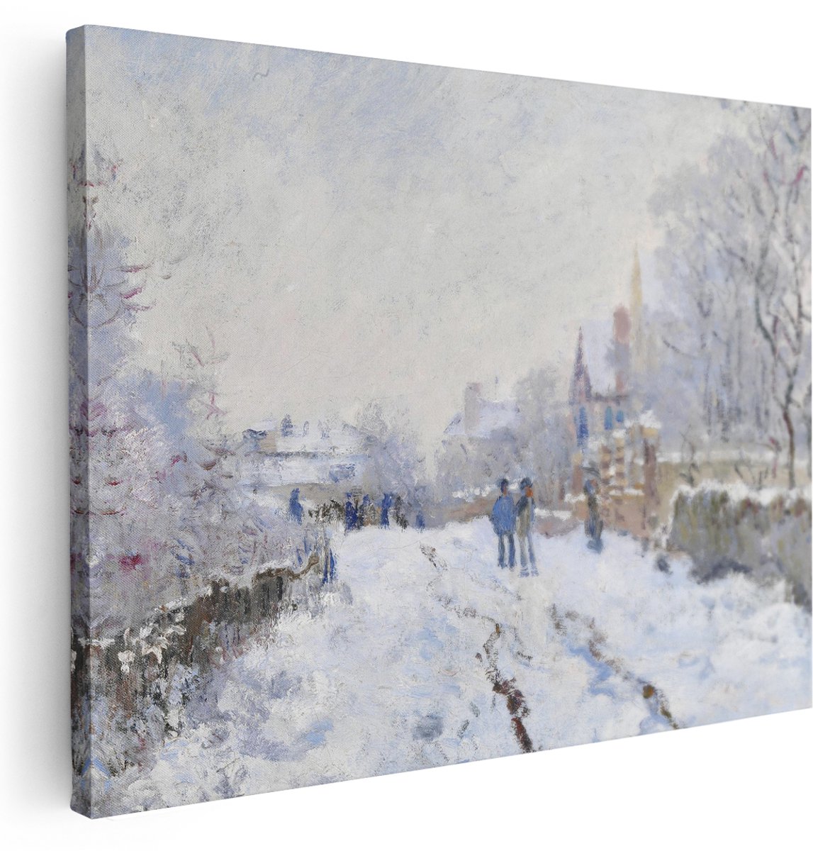 Artaza Canvas Schilderij Monet Schilderij - 160x120 cm - Groot - Wanddecoratie Winterlandschap - Muurdecoratie Landschap - Kamer Accessoires Woonkamer