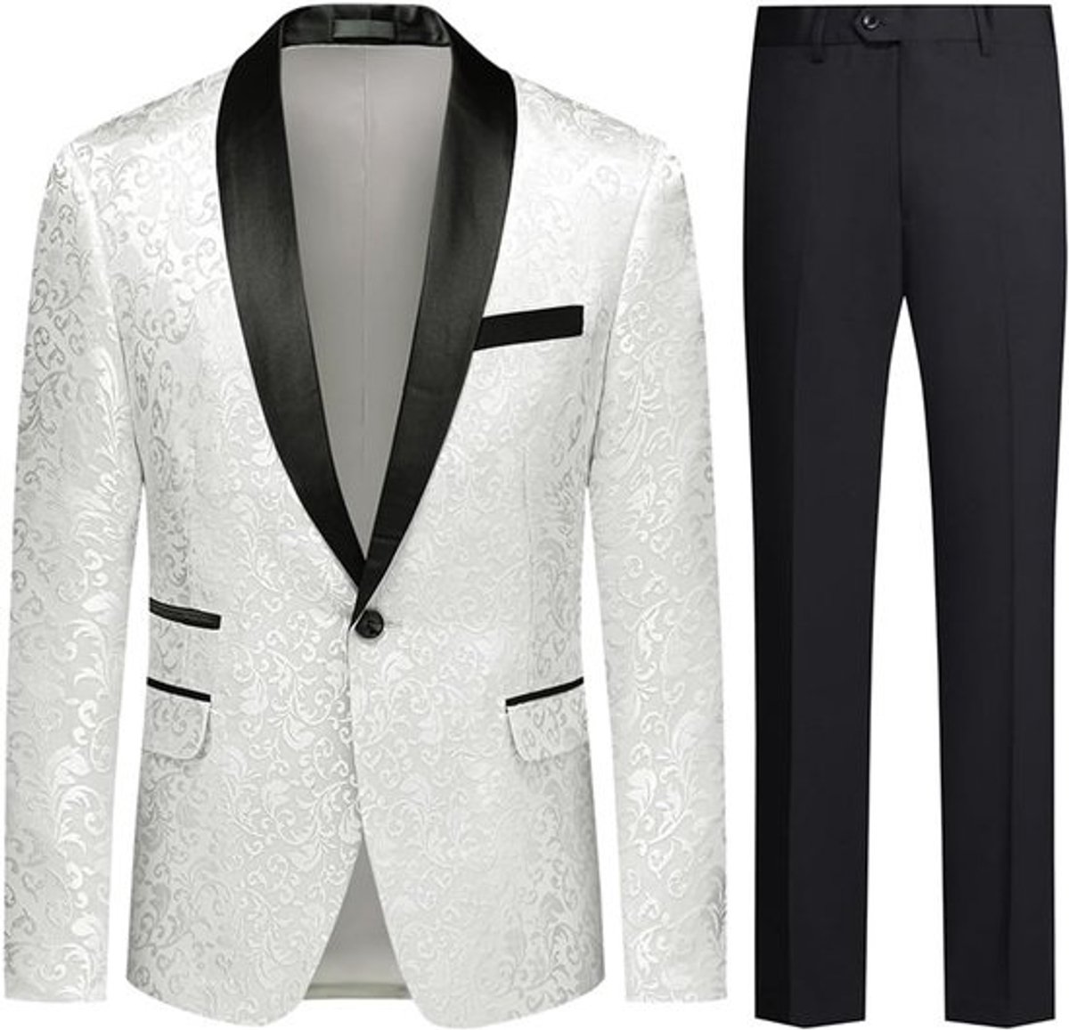 Elegante Heren Jacquard Kostuum 2-Delig Slim Fit Colbert en Pantalon voor Feest en Bruiloft