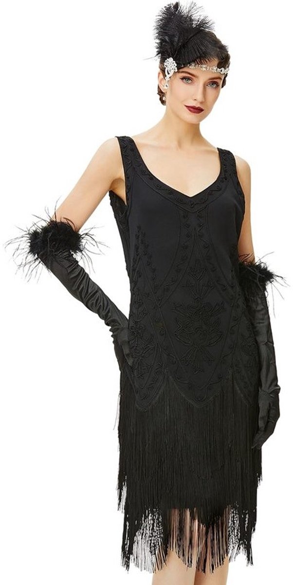 Stijlvolle Charleston Jurk Dames - Jaren 20 Flapper Kostuum met Pailletten - Ideaal voor Gatsby Feest of Carnaval