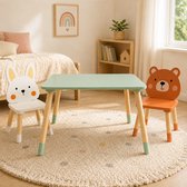 Maxx Kidz Kindertafel met 2 Stoeltjes - Speeltafel voor Kinderen - Ideaal als Tekentafel - Peuter Stoeltje met Tafel - Kindermeubels van Hout - Wit Blauw en Bruin