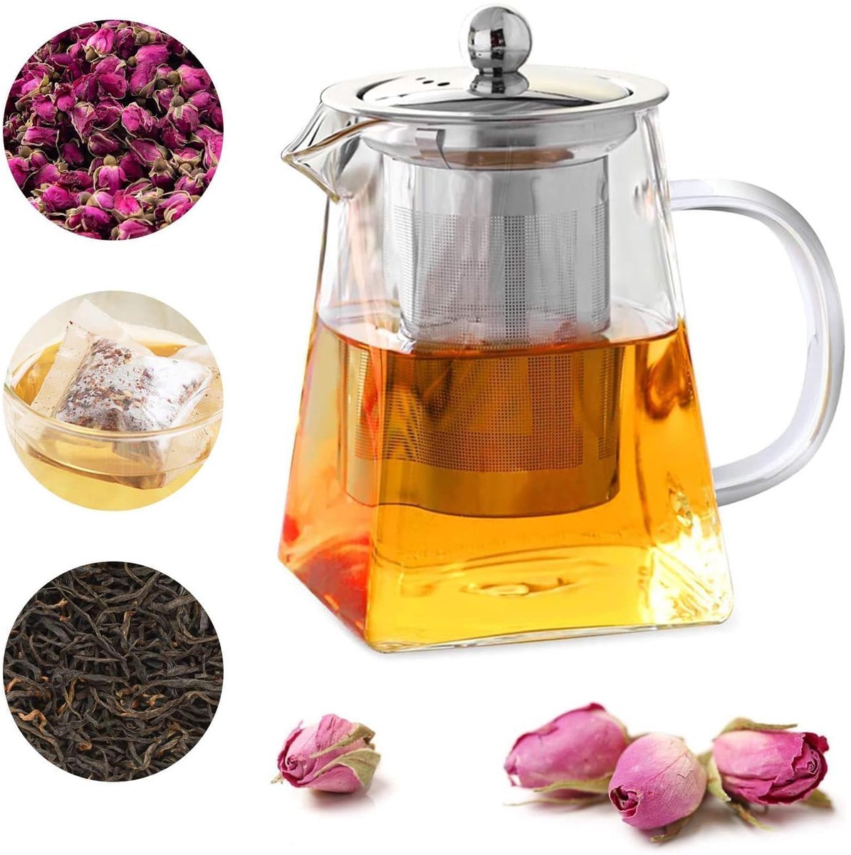 750ml Vierkante Glazen Theepot Met Infuser - Hittebestendige Theepot Van Borosilicaatglas - Doorzichtige Theepot