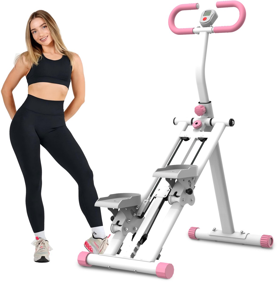 COVREO Stepper 87 x 44 x 125 cm roze - verstelbare weerstand in 3 standen - opvouwbaar met display