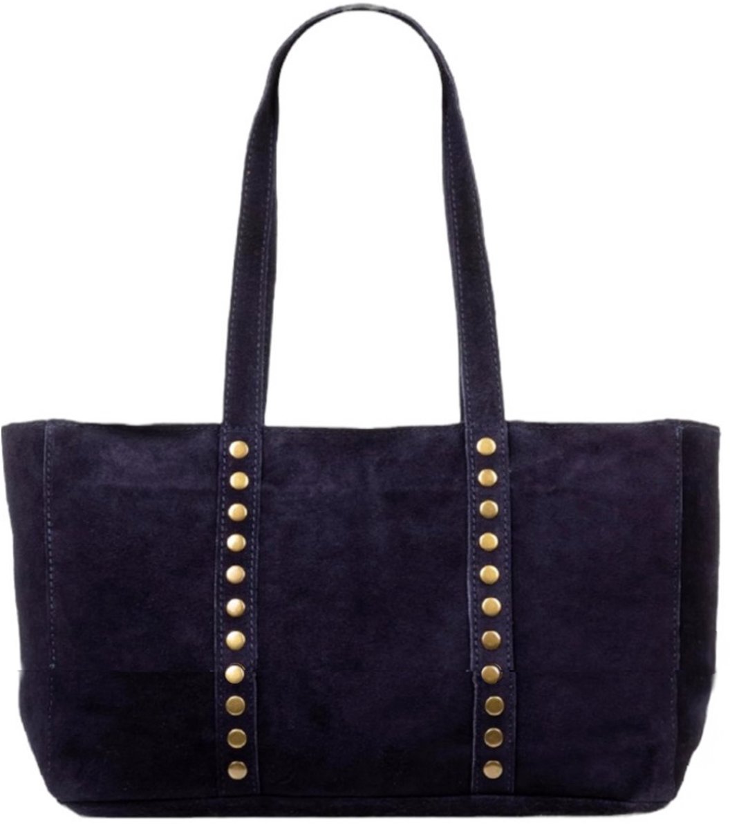 Zwarte Suède Maxi Shopper Studs - Trendy Ruime Suède Shoppers - Shopper Studs - Italiaans leder - Zwart