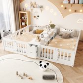 Kinderbed - Dubbele Slaapzone Met Opbergruimte en Lades - 219,6 x 204 cm - Hout - Wit - Voor Kinderen