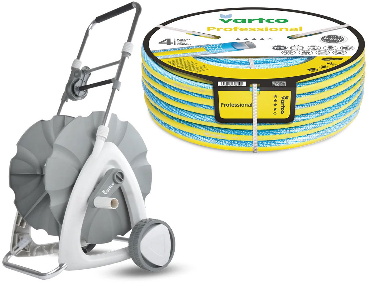Tuinslangwagen 1/2" 45 m + Vartco Professional-tuinslang 1/2" 30 m Agaplast