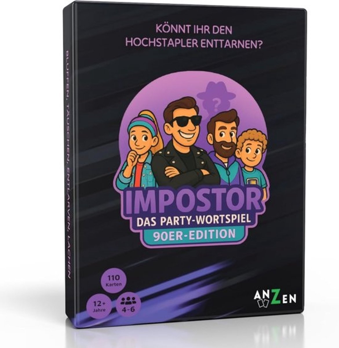 Partyspel Impostor - Gezelschapsspel Kaartspel - Feestjes en Avonden - Thema Jaren '90 - 12.9 x 10.1 cm - Blauw Wit