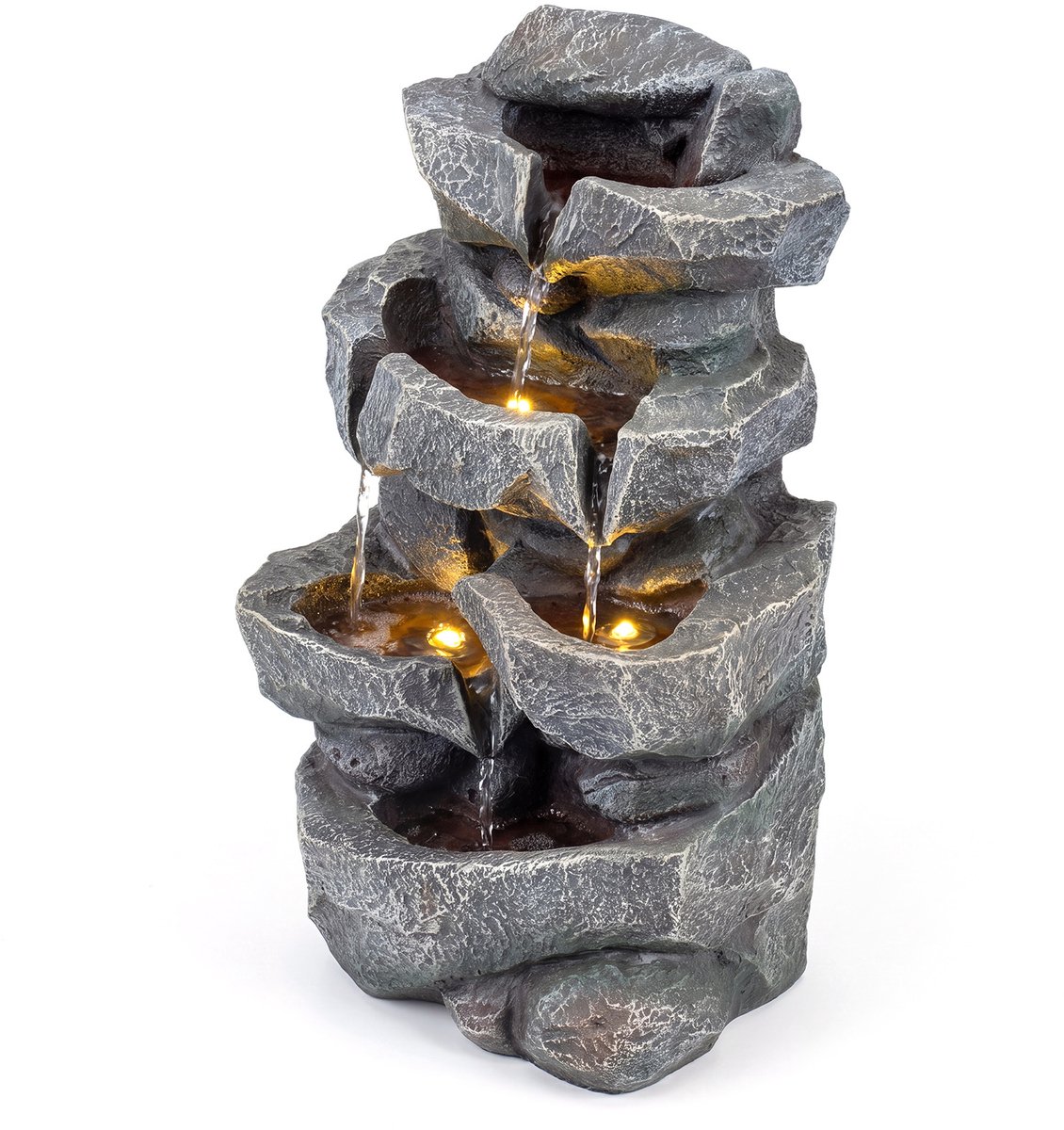 SureDeal® - Tuindecoratie - Traps Binnenfontein - Verlichting Decoratieve Waterfontein - Watercirculatie - 29,5x21x47 cm - Grijs