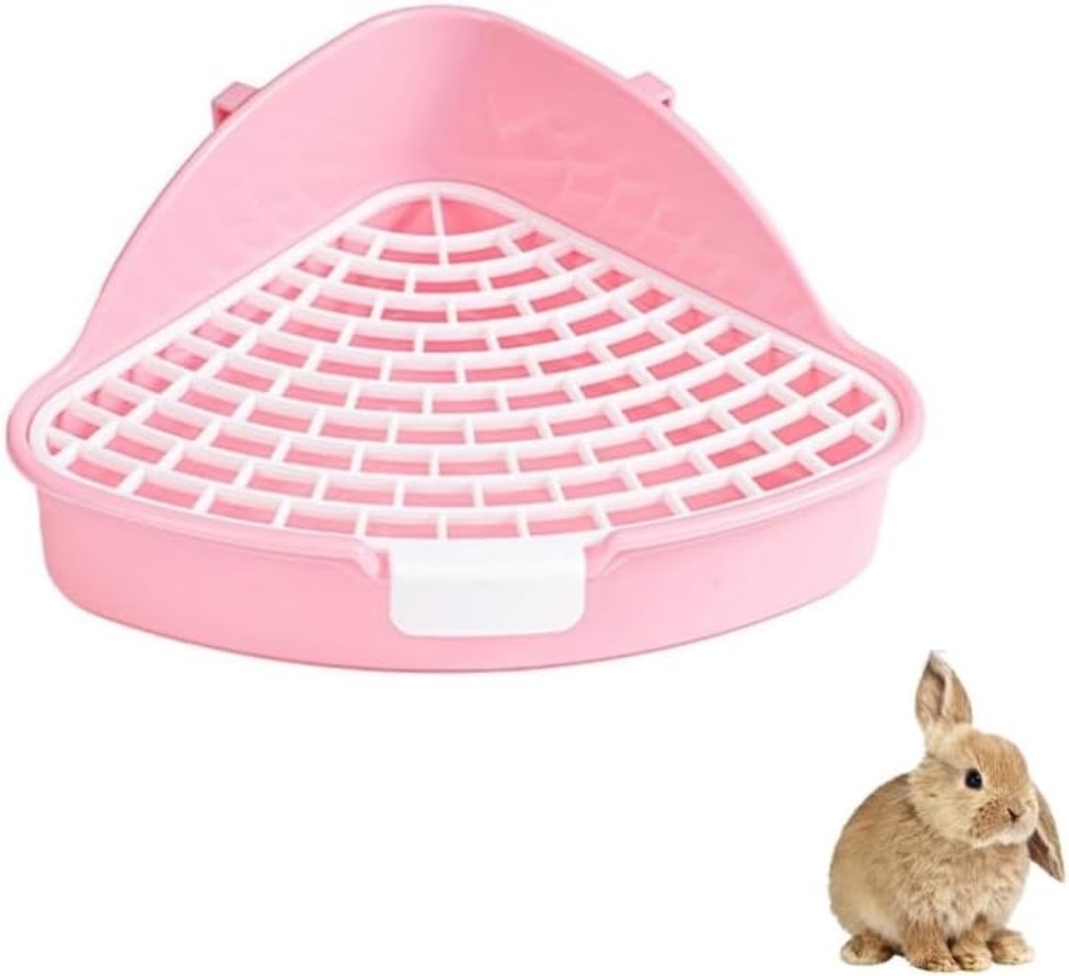 Triangulaire Toilet Trainer voor Konijnen en Kleine Huisdieren, Hoektoilet voor Volwassen Konijnen, Cavia's en Hamsters (Roze)