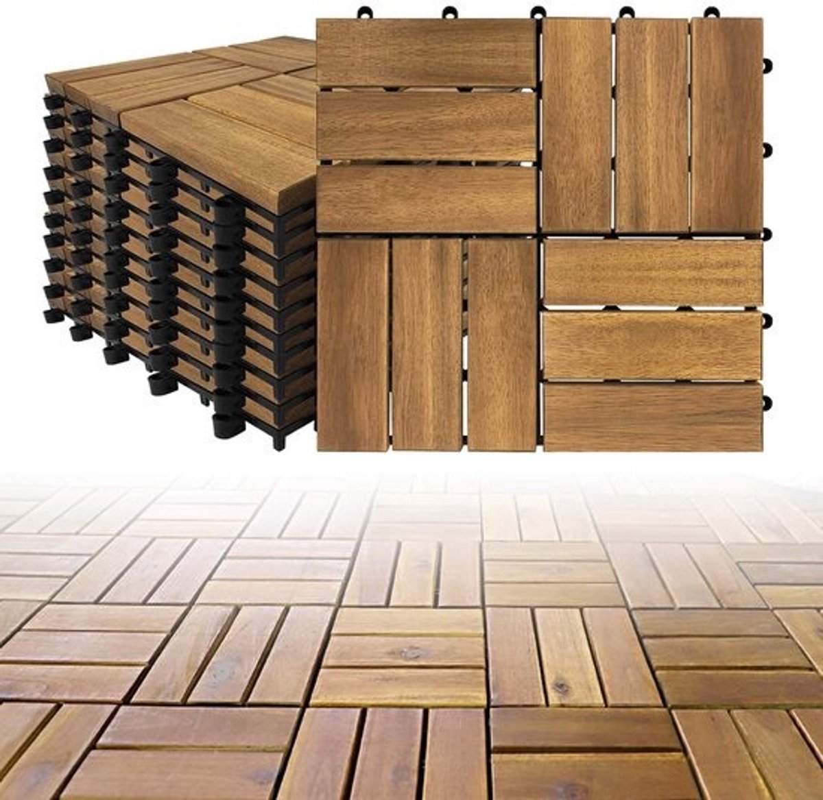 Houten Vloertegels - Balkon Terras - Buiten Leven - Kliksysteem Snel - 30x30 Cm - Acacia Hout