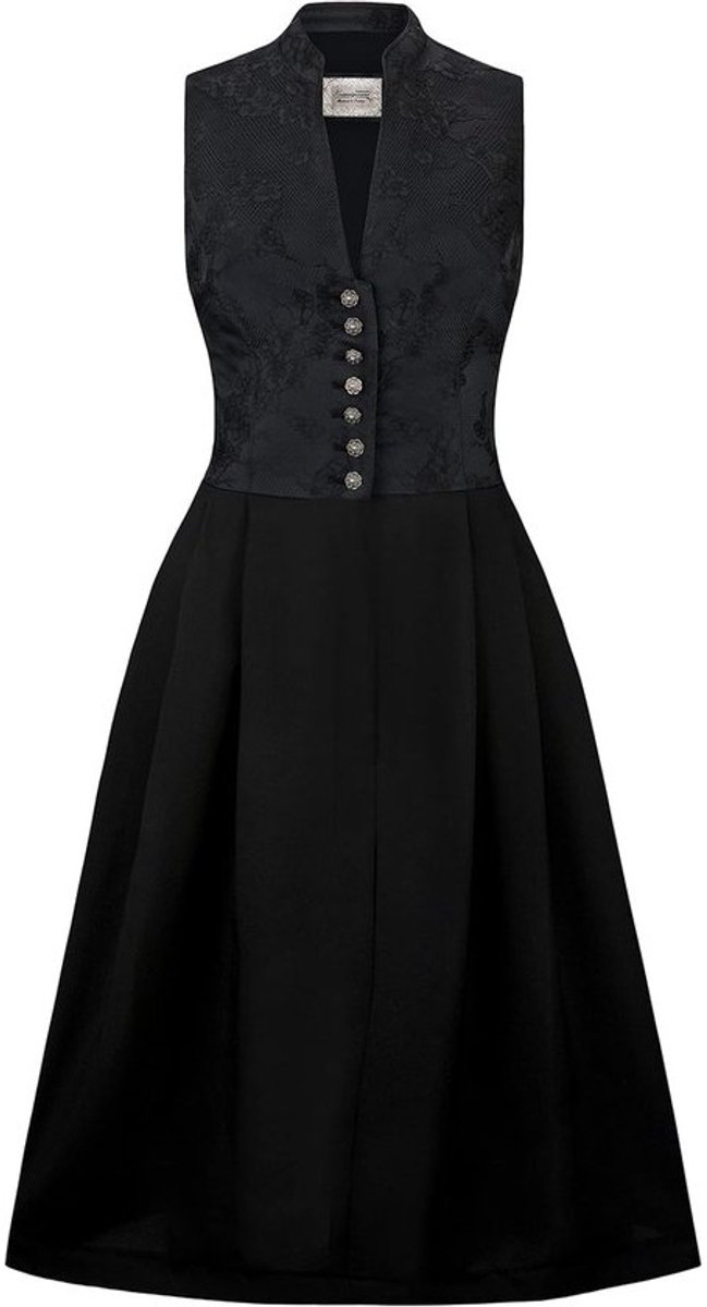Dirndl Jurk - Traditionele Kleding - Oktoberfeest - Jacquard L lijfje - Midi Lengte - Zwart