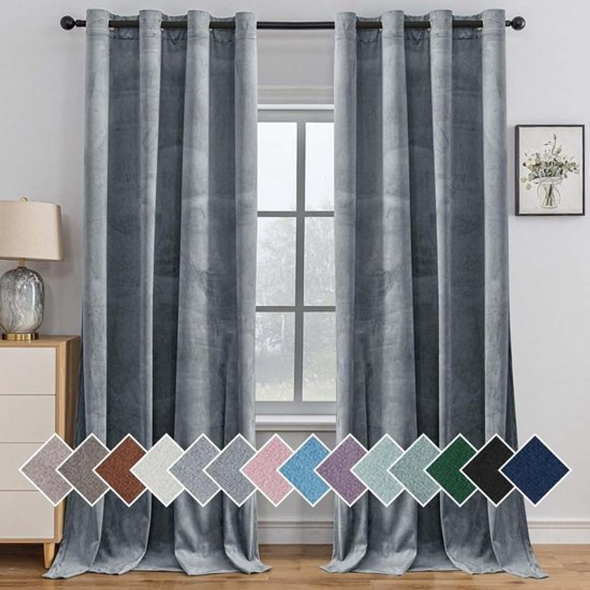 Set van 2 Verduisterende Gordijnen 140x245 cm met Ringen, Thermisch en Fluweelachtig