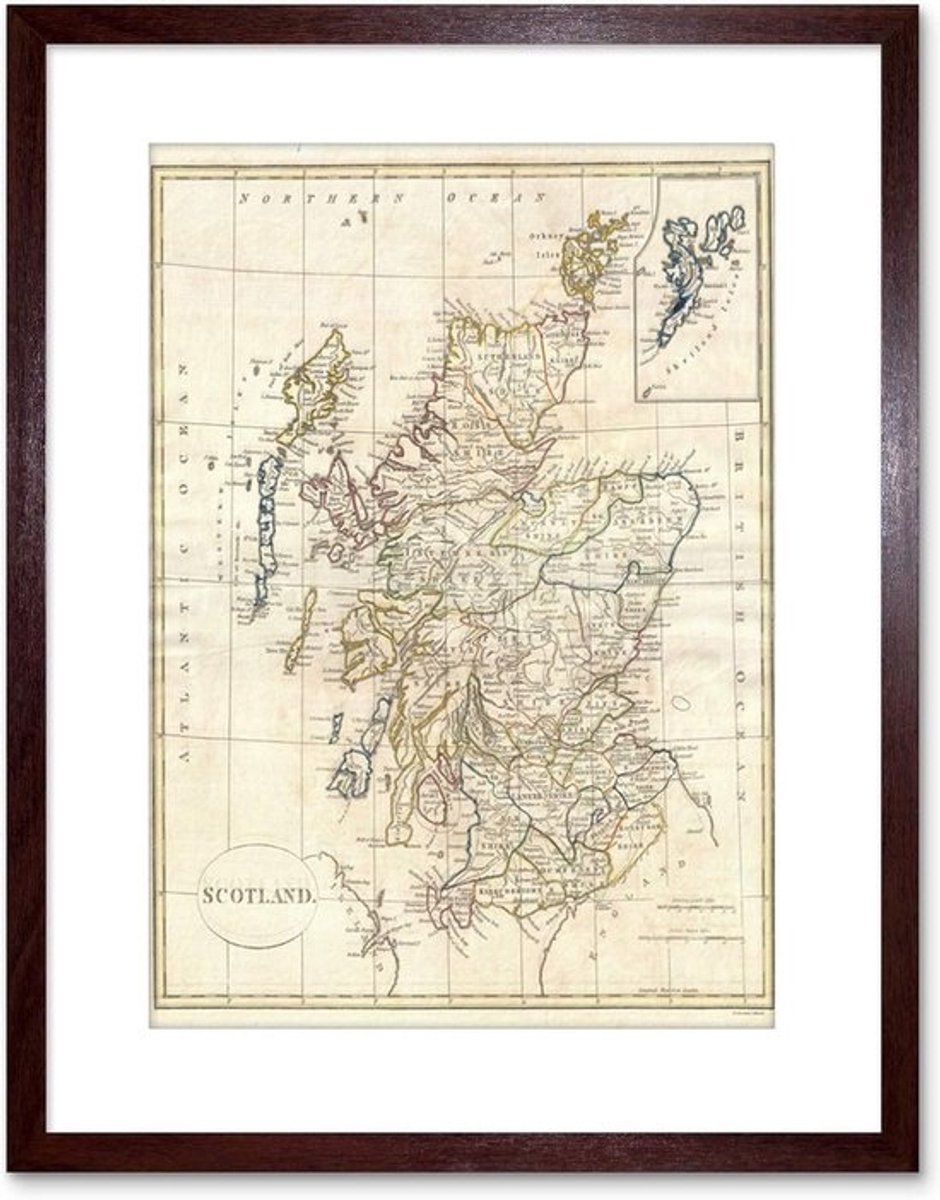 Historische Kaart Schotland 1799 Clement Cruttwell Ingelijste Wanddecoratie Canvas Print