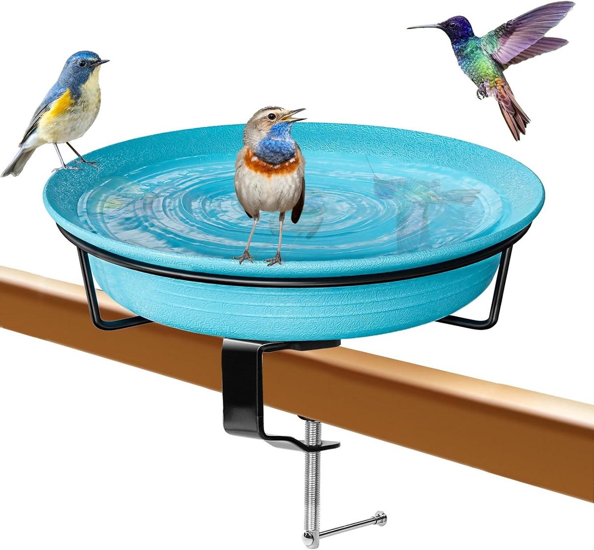Vogelbad Kom - Buitenbad Vogels - Vogels Aantrekken - Verstelbare Klem - 27cm Diameter - Blauw