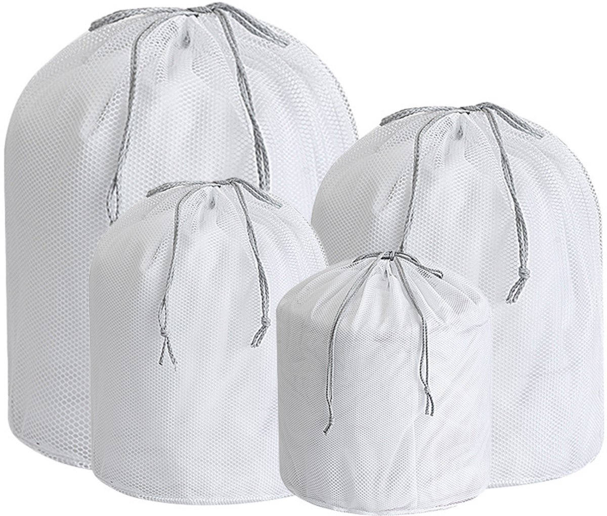 Waszakjes - Wasnetten - 4 stuks - Sterke Waszakken - met Trekkoord - 4 maten - Waszak voor wasmachine blouses, beha's, ondergoed, beddengoed, mantels, textiel - Grofmazig
