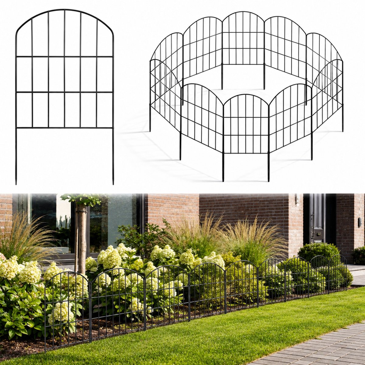 Lemlit Tuinhek 10 Stuks - Metalen Insteekhek, Boogvormig Rasterhek, Borderhek, Sierhek, Gazonrand, Dierenhek en Parkhek voor Tuin Gazon Border - 32,5 x 61 cm - Zwart