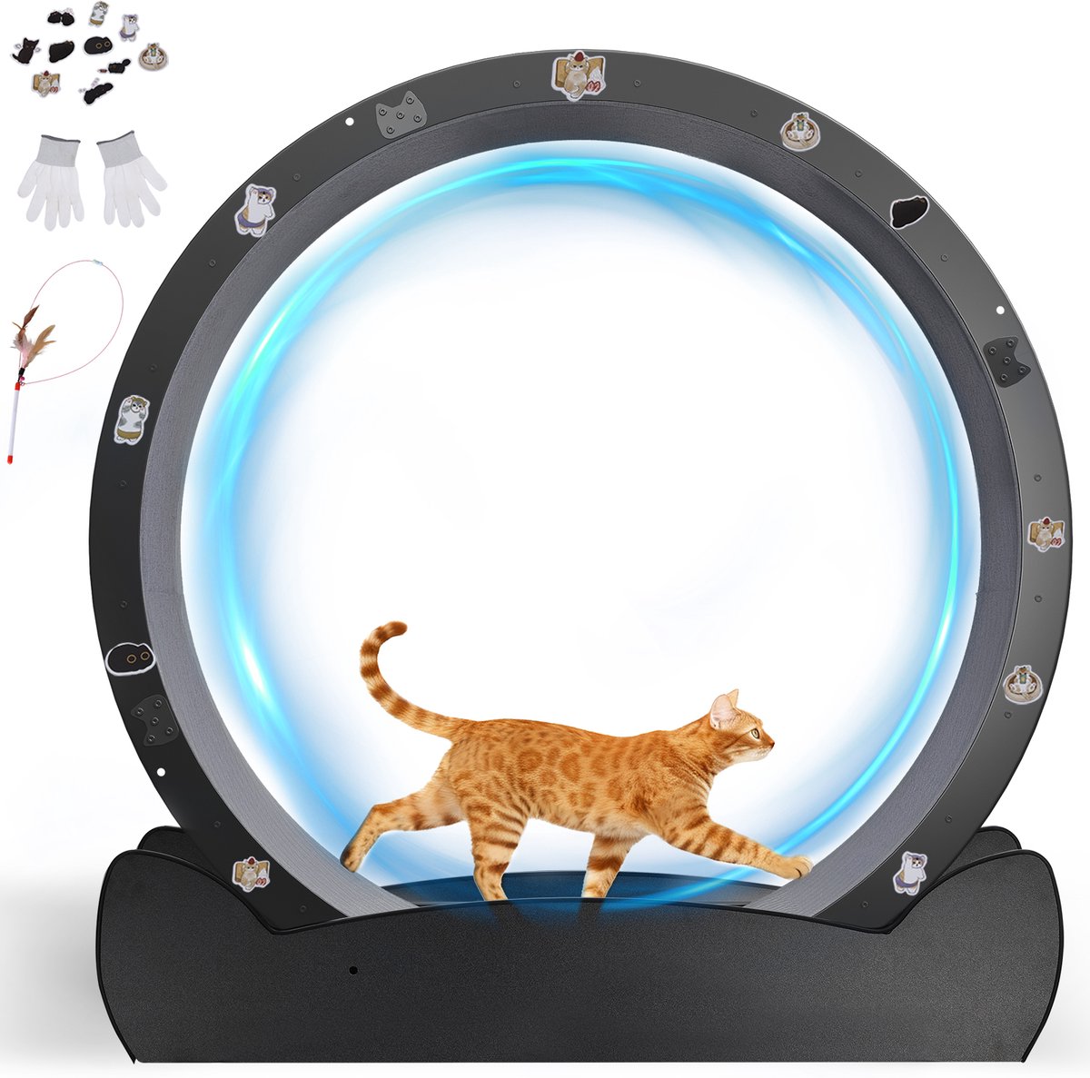 GTPLAYER - Kattenloopwiel 100 cm - Ultrastil met Afneembare Mat - Zwarte Oren