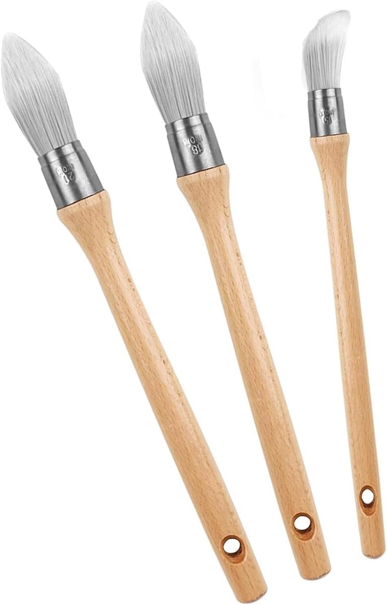 Set van 3 Ronde Verfkwasten, Fijne Puntkwasten voor Olie- en Waterverf, Ideaal voor Schilderen en Huisdecoratie