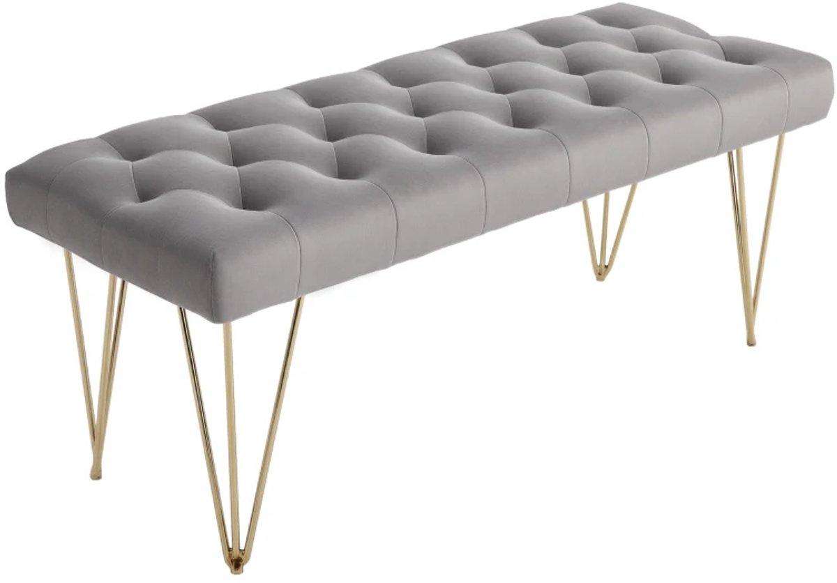 Bankje - Gestoffeerde Bank - Pianobank En Schoenenbank - Fluwelen Look - Bedbank Voor Slaapkamer, Woonkamer En Hal - Metaalgrijs - 116 x 44,5 x 49 cm