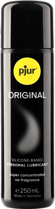 Bouteille noire de lubrifiant intime Pjur Original à base de silicone, 250 ml, super concentré, sans parfum.