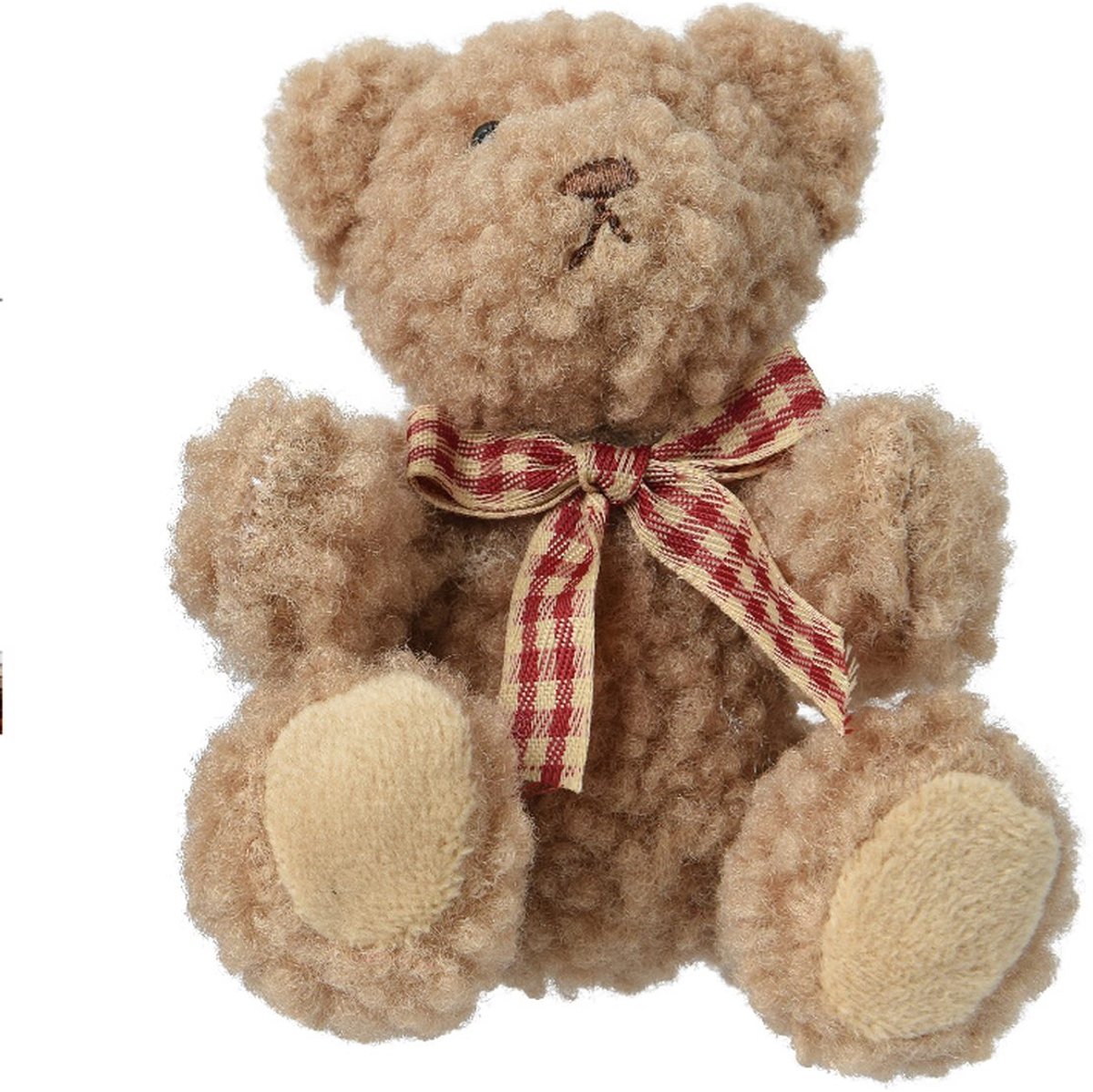 Kaemingk Kersthanger knuffelteddybeer beige geruite strik 10cm
