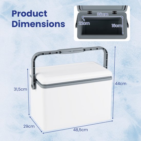 SureDeal® - Koelbox - Draagbare Harde Liter - Ergonomische Handgreep Draagbare - 48,5x29x31,5 cm - Wit van suredeal — afbeelding 5
