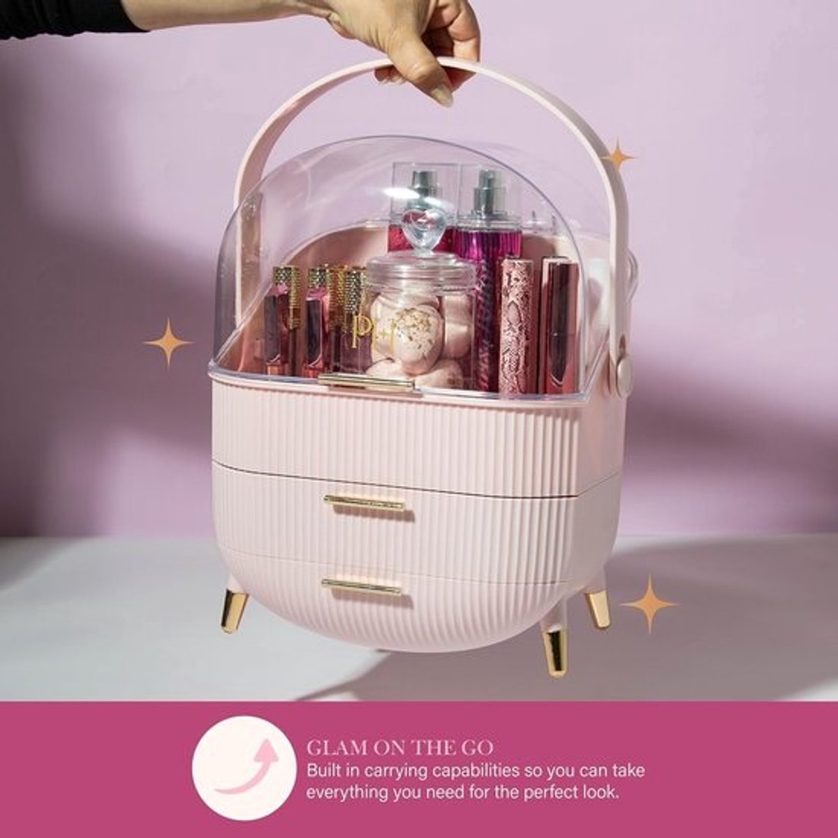 Make-up Opberger - Cosmetica Organizer - Beauty Producten - Met Deksel - 28x18x37cm - Roze