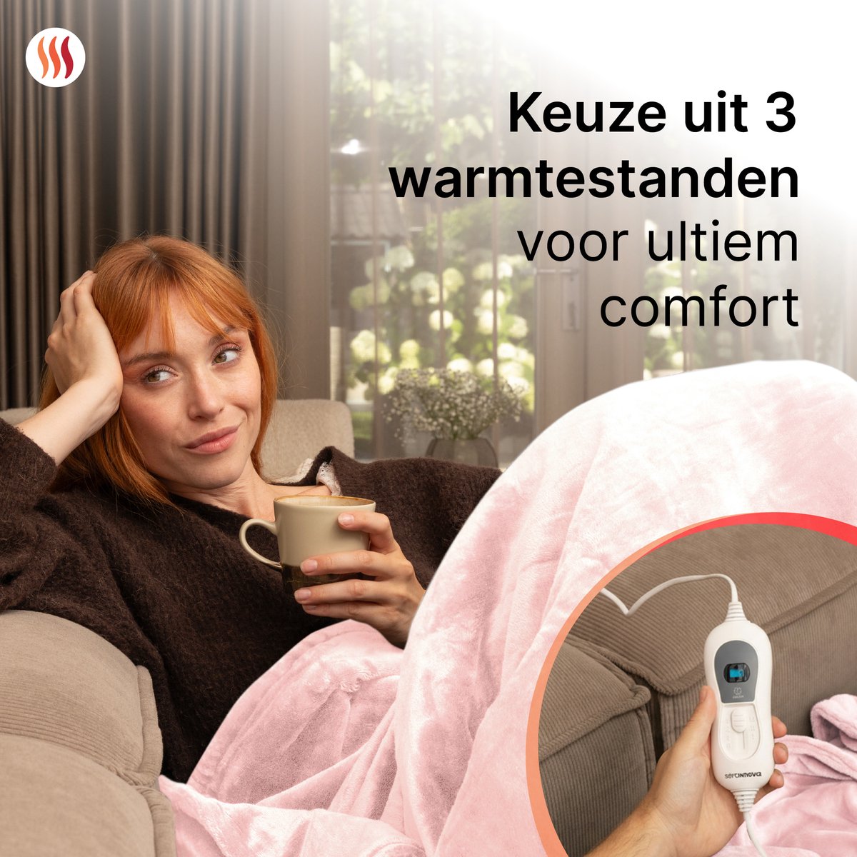 Seranova Elektrische Deken - 160x120 cm - 1 Persoons Warmtedeken - Dubbelzijdig Fleece - Knuffeldeken - Roze – foto 2