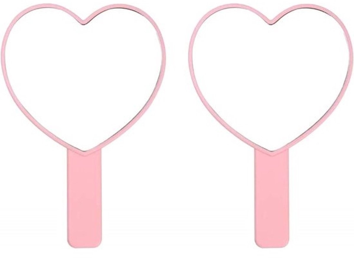 Handspiegel Hartvormig - Cosmetische Spiegel - Make-up Aanbrengen - Met Handvat - 25 x 130 x 221 mm - Roze
