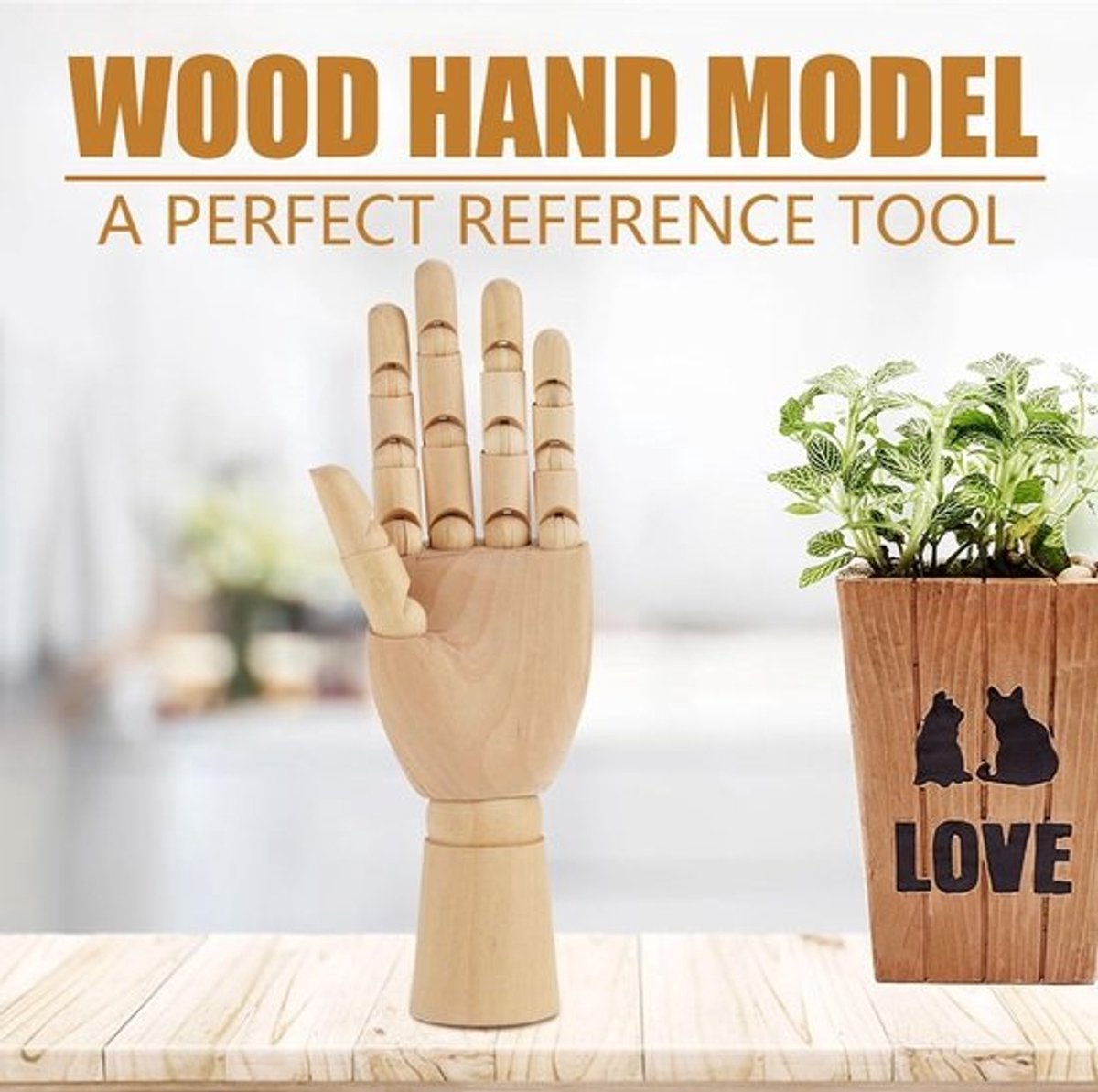 Wooden Artist Drawing Doll, Wooden Hand Model Reference Tool, Elegant Home Decor, Articulated Wooden Sculpture Connected for Artist (10 inch Right Hand)