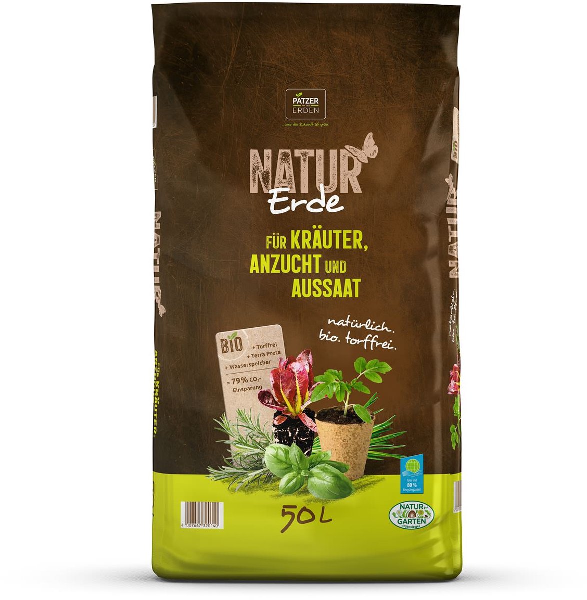 PATZER NATUR Aarde BIO Kruiden Opkweek & Zaaien Turfvrij - 50 liter