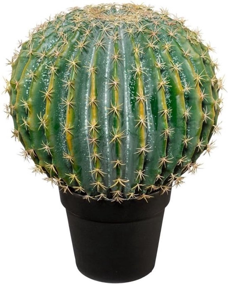 Kunstplant Cactus - Kunstcactus Bol - Huisdecoratie - Zachte Stekels - 37 cm Hoog - Groen