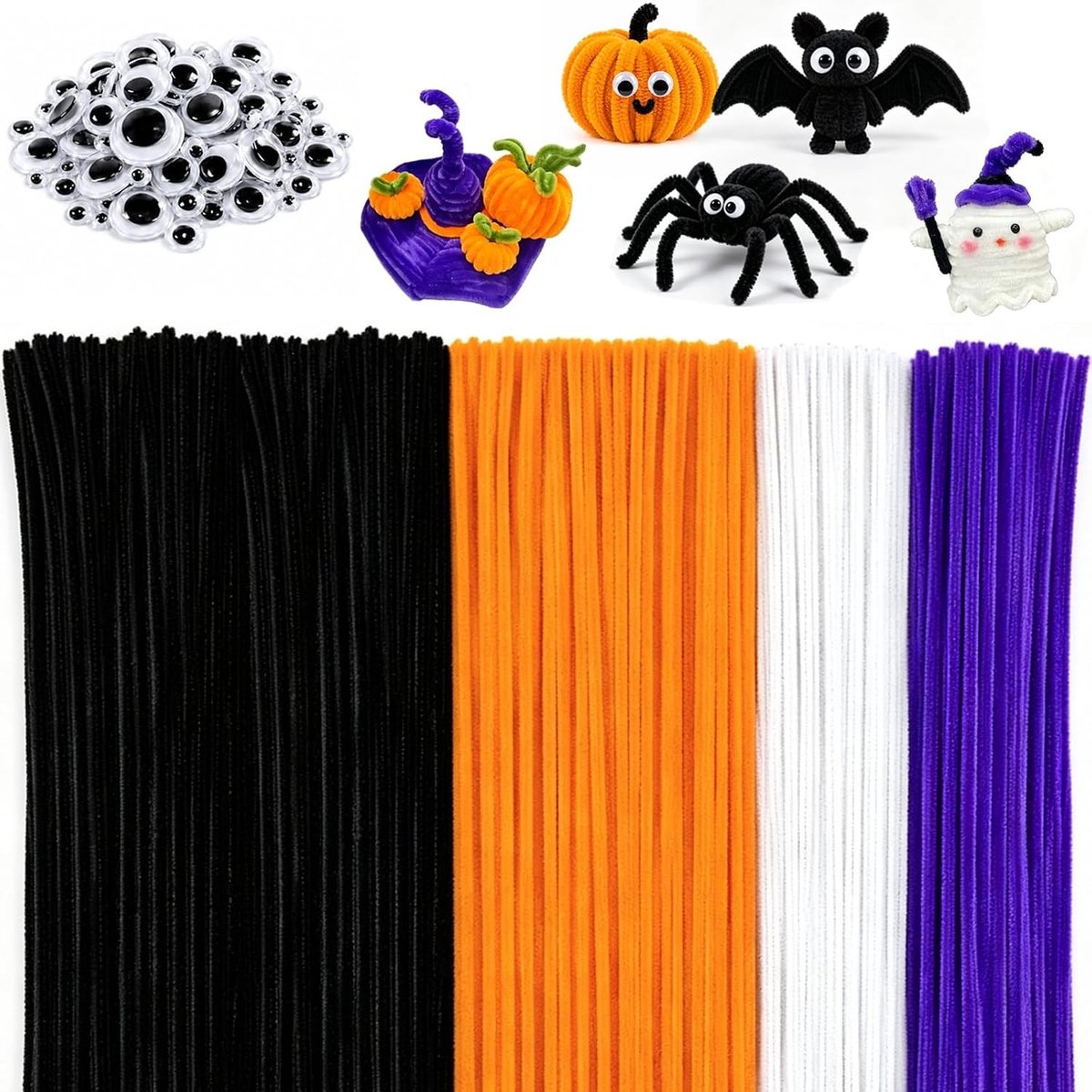 Zwarte Pijpenragers en Wiebelogen voor Creatieve Knutselprojecten en Halloween Decoraties - 400 Stuks
