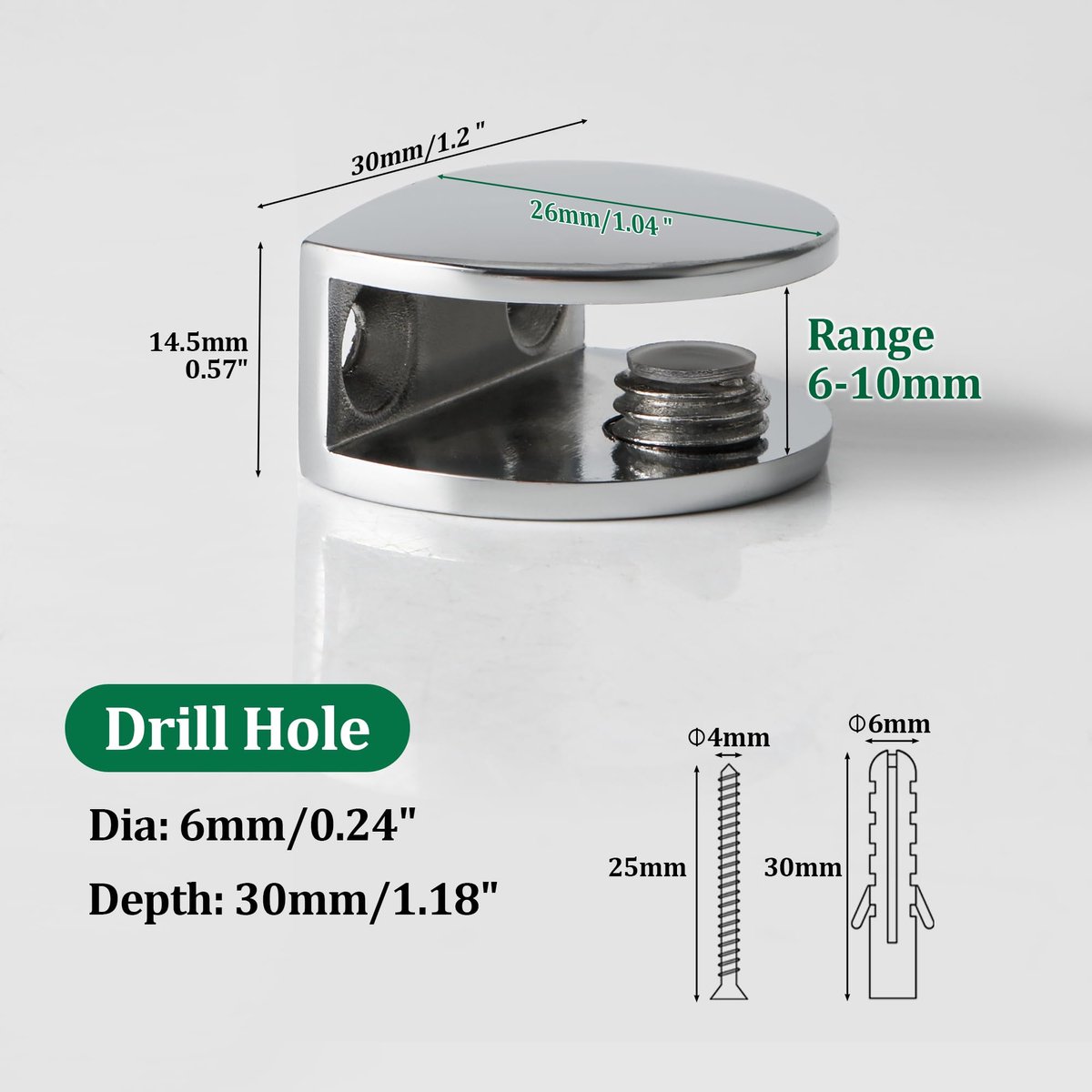 SAYAYO Glashouder Verstelbare Glazen Klem Fit 8-10mm Dik, 4 Stuks Gepolijst - ShopVlot