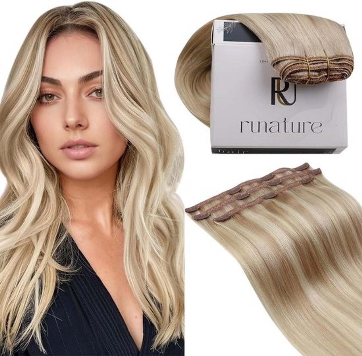Clip-in Haarverlenging 3 Delen 50g Recht Menselijk Haar 50cm Blond Mix