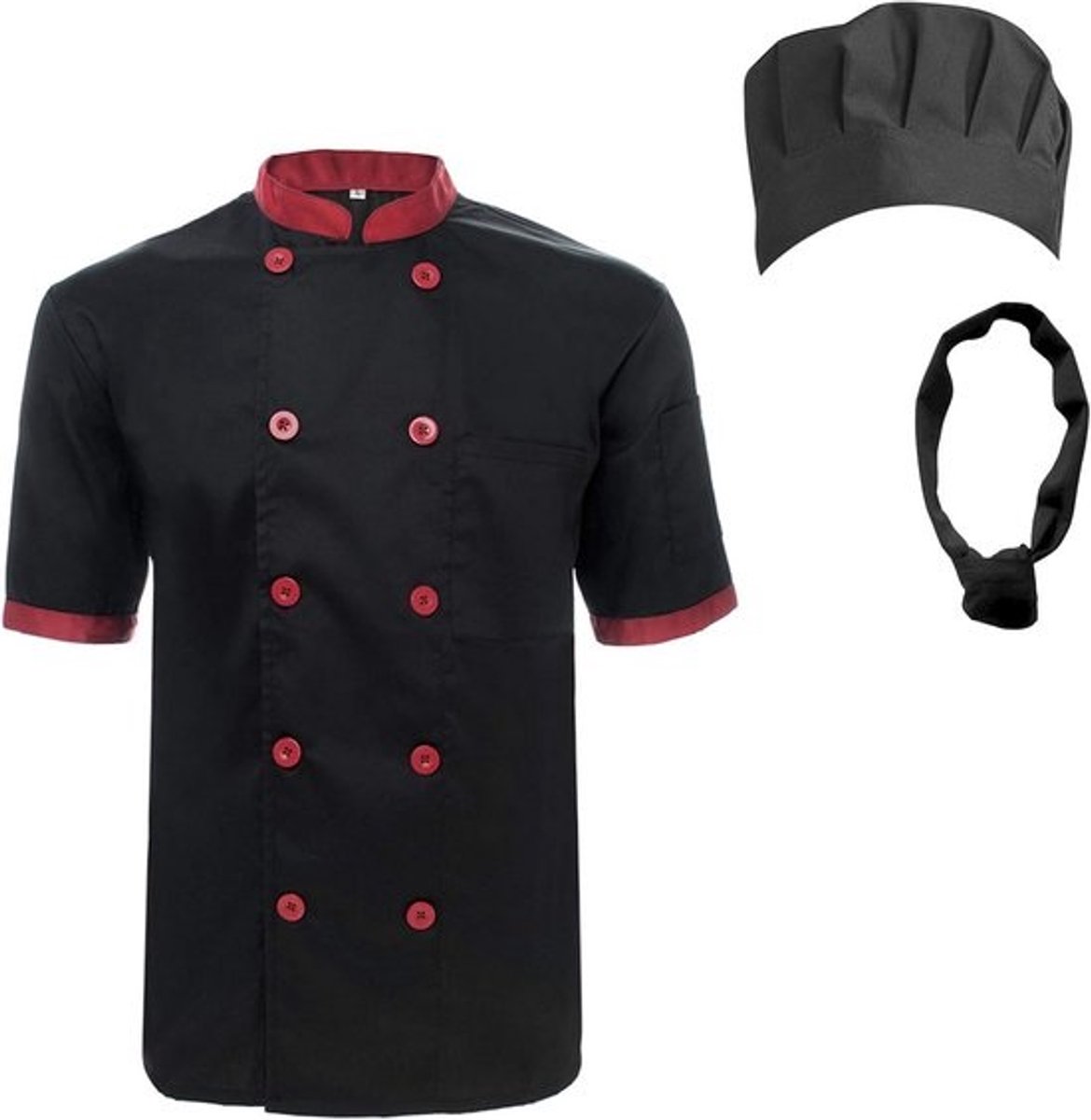 Unisex Koksbuis Set Korte Mouwen met Bijpassende Hoed en Bandana